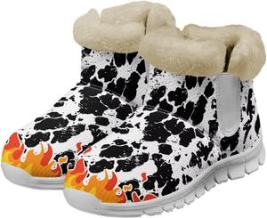 Зимние ботинки Chaqlin, снежные ботинки, утепленные ботинки до щиколотки, противоскользящие, с флисовой подкладкой, уютные, для холодной погоды, повседневные уличные ботинки, Fire Cow Print