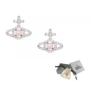 Vivienne Westwood Стекло, латунь, искусственный хрусталь, барочные серьги-гвоздики Saturn для женщин, серебро/розовый