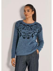 MADELEINE Элегантный жаккардовый свитер с круглым вырезом, дымчато-голубого/туманно-голубого цвета