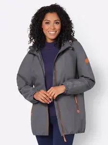 Повседневный образ: длинная куртка с капюшоном Casual Looks, антрацит