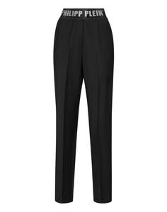 Классические шерстяные брюки с резинкой и кристаллами Philipp Plein, черный