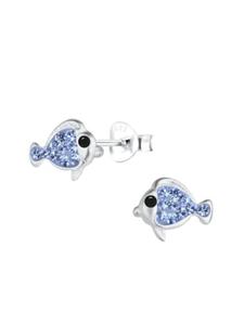 Alexander York Серьги-гвоздики в виде рыбок с кристаллами из серебра 925 пробы, комплект из 2 штук