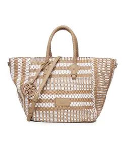 Стильная сумка для покупок с нашивкой с логотипом. V73, бежевый