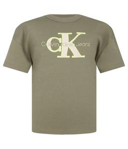 Футболка детская Calvin Klein Jeans хлопковая с логотипом бренда, зеленый