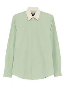 Рубашка из поплина с контрастным воротником FENDI, зеленый