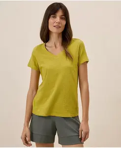 Женская футболка из органического хлопка Featherweight Slub с V-образным вырезом Pact, зеленый
