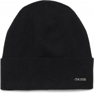 BOSS Женская однотонная ребристая вязаная шапка-бини, Pitch Black