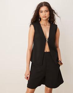 Жилет с золотой отделкой и застежкой-молнией черного цвета из ткани в стиле «скуба» Asos Design