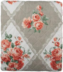 Покрывало Clayre & Eef 240x260 см Серый Розовый Хлопок Полиэстер Прямоугольные Цветы Clayre&Eef