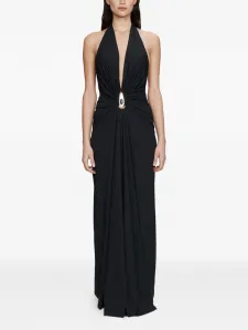 Платье с драпировкой и подвеской из кристаллов Christopher Esber, черный