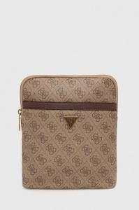 Сумка мужская на плечо Guess с фирменным принтом, бежевый