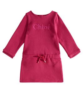 Платье из хлопкового джерси с логотипом для малышей Chloé Kids, фуксия