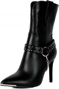 Женские ботильоны XYD с заостренным носком, каблуками-стилетто, ремешками с цепочкой, по голени, на молнии, с металлическим носком, элегантные туфли, Schwarz
