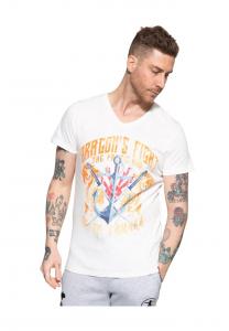 Футболка с ярким принтом спереди в виде дракона-якоря Akito Tanaka, экрю