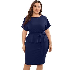 Женское платье-футляр миди с баской для офиса и вечеринок plus size Clearflower, Navy Blue