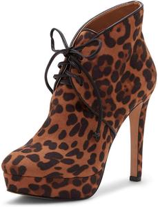 Женские ботильоны XYD с сексуальными шнуровкой, закрытым носком, высоком каблуке-стилетто, короткой платформой для вечеринок и праздничных мероприятий, Leopard