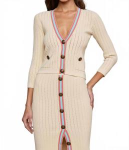 Ирвин Ажурный Вязаный Кардиган в цвете экрю/коралловый/светло-голубой L'Agence