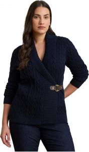 Свитер Lauren Ralph Lauren Women's Plus Size Buckled Cotton Sweater, Lauren Navy