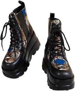 Женские ботинки на платформе с лоскутным шитьем, ботинки на танкетке, ботильоны до щиколотки в готическом стиле, лакированные с шнуровкой, ботильоны с цепочкой и ремешками в стиле панк, ботинки с шнуровкой и молнией Generic, Red