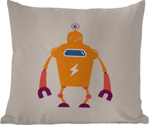 Подушка для улицы - Робот - Антенна - Оранжевый - Молния - Мальчик - Дети - 60 x 60 см - Водонепроницаемая - Подушка для отдыха - Декоративная - Подушка для сна MuchoWow