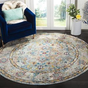Ковер SAFAVIEH, 196 x 196 см, Aria Collection Round Beige/Blue ARA183E в стиле бохо-шик с эффектом потертости, не линяет, для столовой, прихожей, гостиной, спальни