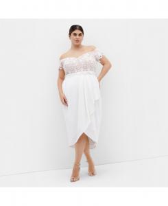 Платье-миди с кружевом больших размеров CITY CHIC, Ivory