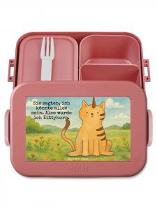 Mr. & Mrs. Panda Ланч-бокс с изображением единорога и кошки, с надписью, пастельно-красного цвета