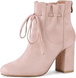 Wansseny Женские стильные массивные ботильоны на высоком каблуке с эластичной шнуровкой, круглым носком, удобные повседневные и вечерние ботинки, размер 4-16 US