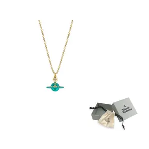 Vivienne Westwood Латунные бусы Swarovski Crystal с эмалью и кубическим цирконием унисекс цвета бирюзово-зеленый шарик/цепочка Gold