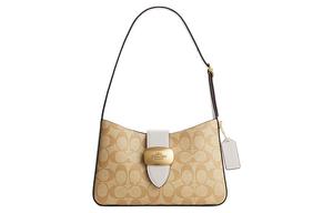 Сумка женская средняя на одно плечо Eliza из искусственной кожи с элементами из спилка светло-хаки COACH