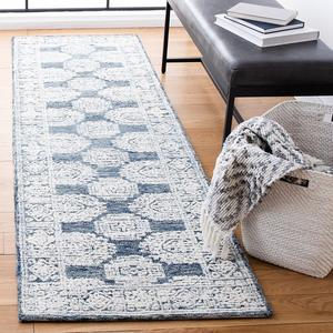 Ковер-дорожка SAFAVIEH, 69 x 244 см, Metro Collection, Natural & Blue, ручная работа из шерсти, идеален для помещений с высокой проходимостью в гостиной, спальне (MET803M)