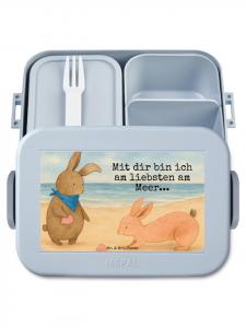 Mr. & Mrs. Panda Ланчбокс с изображением зайчика и ракушки, надписью пастельно-голубого цвета