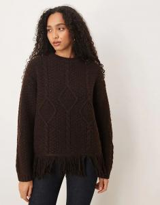 Джемпер ASOS DESIGN с круглым вырезом и бахромой шоколадного цвета