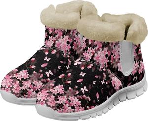 Женские короткие ботинки Howilath с плюшевой подкладкой, противоскользящие пушистые обувь для путешествий и походов, Pink Cherry Blossom