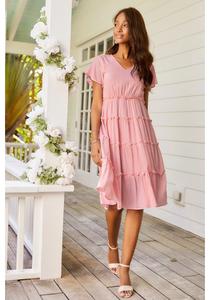 LASCANA Женское многоярусное платье с короткими рукавами, розовый