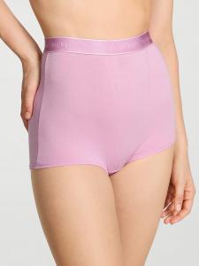 Трусики-Шорты из хлопка с высокой талией и логотипом Cotton, cotton bikini pink