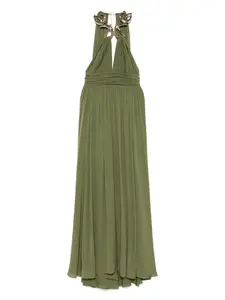 Шелковое платье макси с эффектом металлик Elie Saab, зеленый