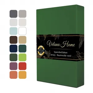 Простыня на резинке Premium 200 x 200 см - зеленая | Джерси, простыня на резинке 150 г/м², глубина до 30 см | 100% хлопок Veluna Home