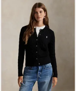 Хлопковый кардиган с круглым вырезом и косами Polo Ralph Lauren, цвет 001 Black