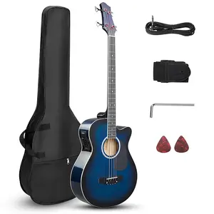 Unbranded Аккустико-электрическая бас-гитара полного размера с эквалайзером, комплект для начинающих с сумкой