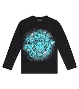 Футболка из хлопкового джерси с логотипом Versace, черный