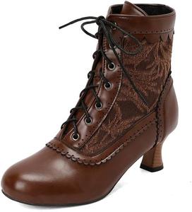 Женские ботильоны с круглым носком на шнуровке, высокие каблуки, викторианский стиль, модные женские ботинки с толстой подошвой Glglgege, Brown