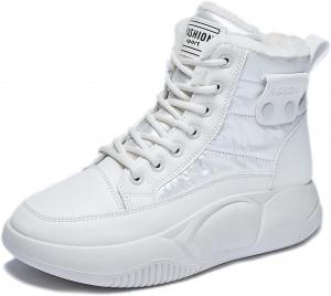 Женские кожаные сапоги KCTRFSJ на шнуровке с высоким каблуком и платформой, водонепроницаемые, утепленные мехом, зимние ботильоны с модным округлым носком, повышающие рост, нескользящие для прогулок на улице, White