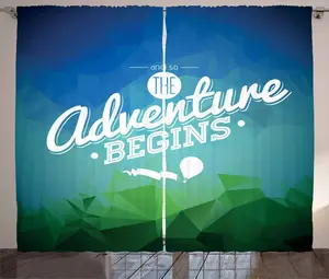 Штора ABAKUHAUS в деревенском стиле, многоугольные композиционные фигуры, присборенная тесьма для спальни с петлями и крючками, 280 x 245 см, зеленый и синий Abakuhaus