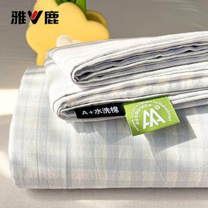 Yalu Комплект постельного белья из 3 предметов (простыня 230х250 см, 2 наволочки), класс А, ткань из мытого хлопка, цвет Light Blue Plaid