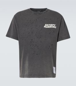 Футболка из хлопкового джерси с потертым логотипом Satisfy, Aged Black