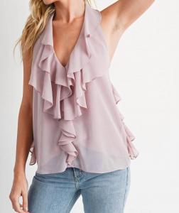 Блузка-халтер с двумя оборками, цвет пыльно-розовый Bluivy, розовый