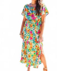 Пляжное платье Resort Radiance с рюшами и открытыми плечами в тропическом принте Jess Lea, мультиколор