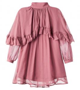 Шелковое платье с оборками и накидкой Chloé Kids, Woodrose