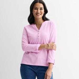 Женская футболка с длинным рукавом и разрезом на горловине Croft & Barrow, Innocent Lilac